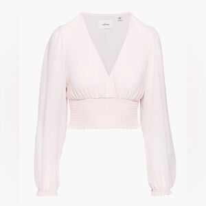 ARITZIA WILFRED Wistful blouse smocked bodice top, pink, size xs
